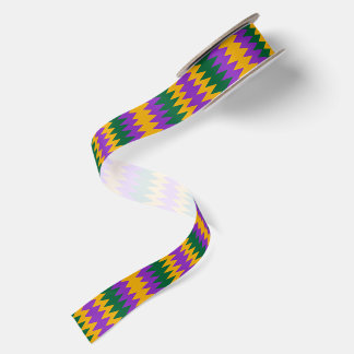 Mardi Gras Purple Green Gold Zigzag Pattern Satin Ribbon