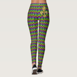 Mardi Gras Purple Green Gold ZigZag Stripes Leggings