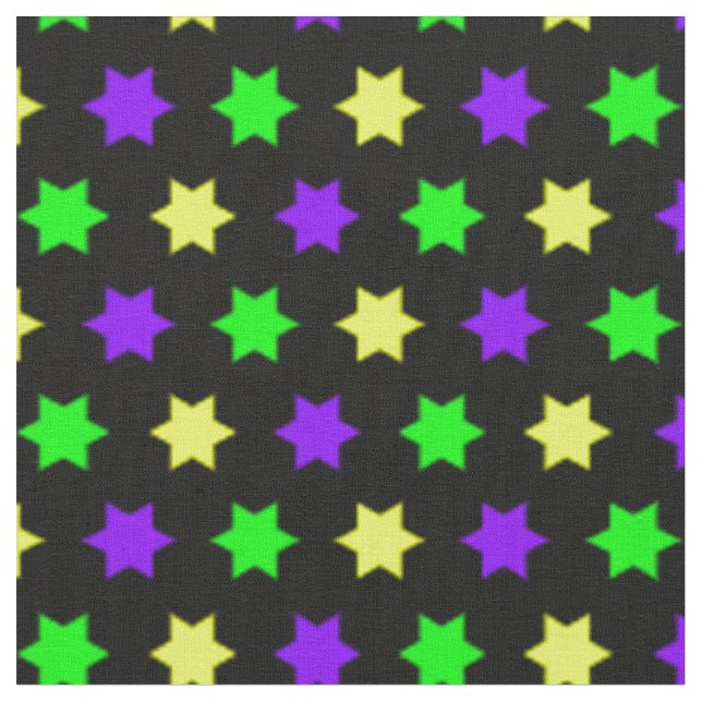 Mardi Gras Purple Green Yellow Stars Fabric (Close Up)