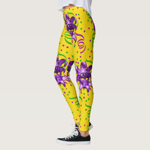 Mardi Gras Purple Mask And Confetti Leggings