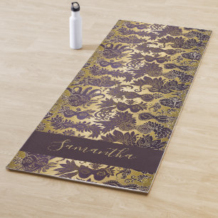 Mardi Gras Purple Masks Faux Gold Monogrammed Yoga Mat