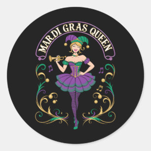 Mardi Gras Queen Fun Carnival Mardi Gras For Women Classic Round Sticker
