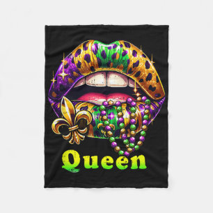 Mardi Gras Queen Lips Outfit Women Cheetah Leopard Fleece Blanket