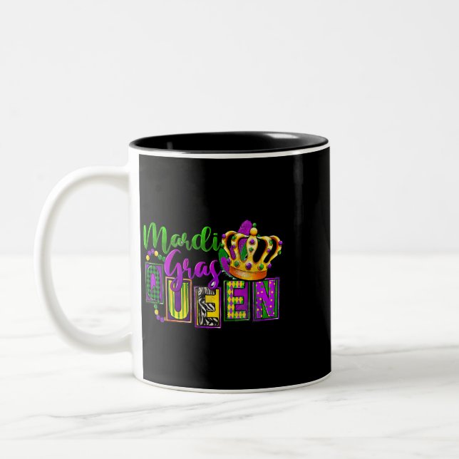 Mardi Gras Queen Parade Costume Party Women Mardi  Two-Tone Coffee Mug (Left)