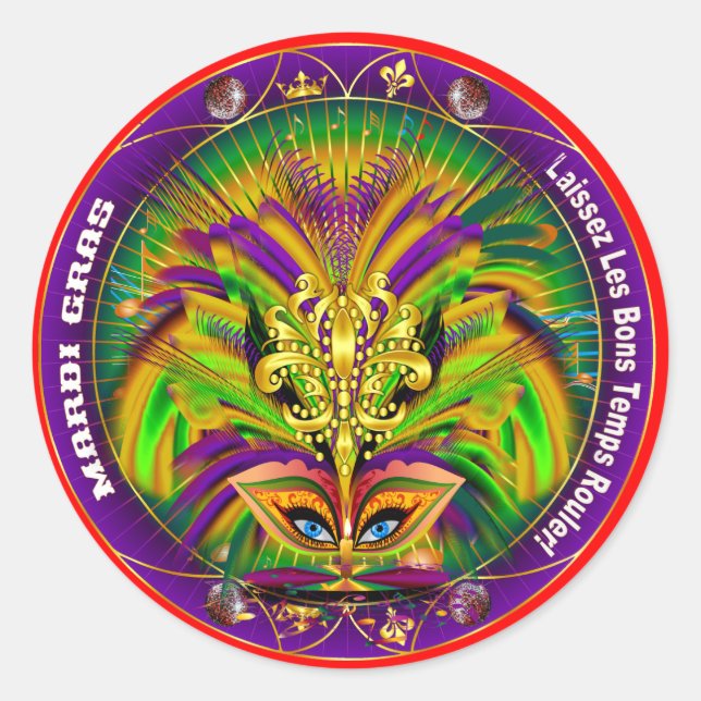 Mardi Gras Queen Style 2 View Notes Plse Classic Round Sticker (Front)