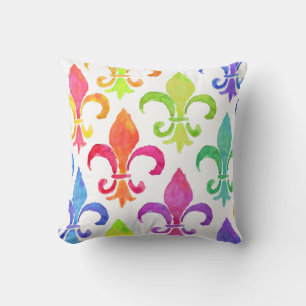 Mardi Gras Rainbow Fleur de lis Pattern Throw Pillow