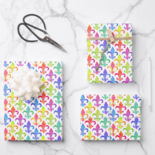 Mardi Gras Rainbow Fleur de lis Pattern Wrapping Paper Sheet