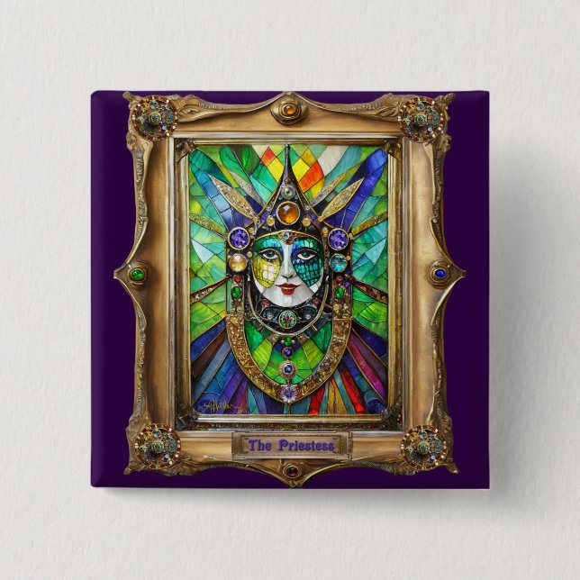 Mardi Gras Realm Portraits - The Priestess 2 Inch Square Button (Front)