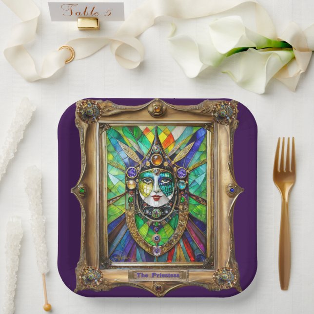 Mardi Gras Realm Portraits - The Priestess Paper Plate (Wedding)