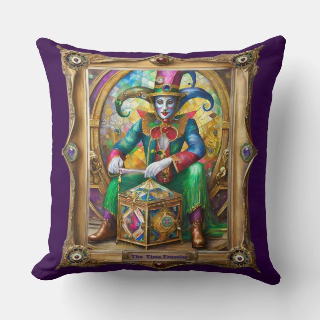 Mardi Gras Realm Portraits - The Time Traveller Throw Pillow (Front)