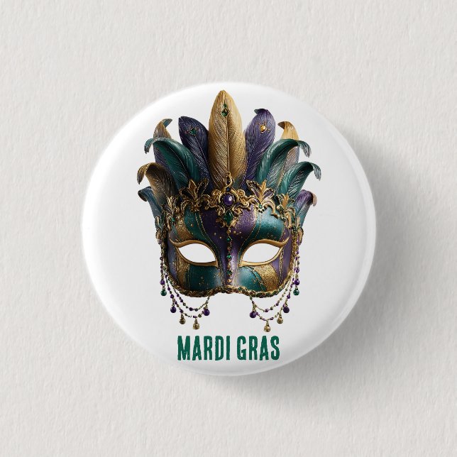 Mardi Gras Regal Feather Mask 1 Inch Round Button (Front)