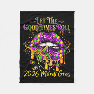 Mardi Gras Retro Let Good Fleece Blanket