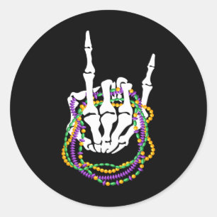 Mardi Gras Rocker Skeleton Rock Hand Bones Music L Classic Round Sticker