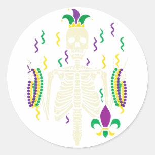 Mardi Gras Rocker Skeleton Rock Outfit Men Boys Ki Classic Round Sticker