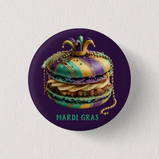 Mardi Gras Royal Macaron 1 Inch Round Button (Front)