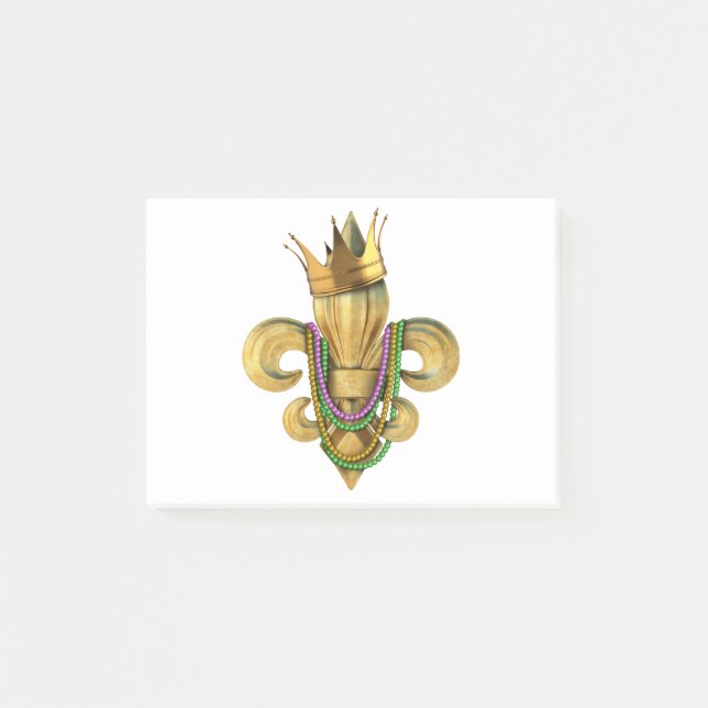 Mardi Gras Royalty Fleur de Lis Symbol with Beads Post-it Notes (Front)