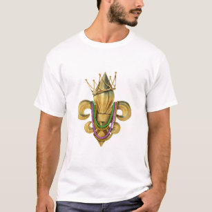 Mardi Gras Royalty Fleur de Lis Symbol with Beads T-Shirt