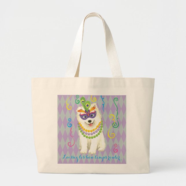 Mardi Gras Samoyed Large Tote Bag (Front)