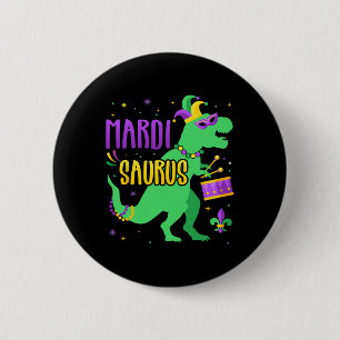 Mardi Gras Saurus Dinosaur T-rex With Jester Joker 2 Inch Round Button
