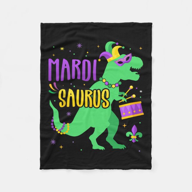 Mardi Gras Saurus Dinosaur T-rex With Jester Joker Fleece Blanket (Front)