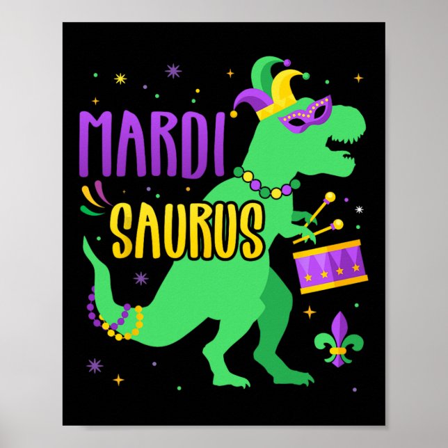 Mardi Gras Saurus Dinosaur T-rex With Jester Joker Poster (Front)