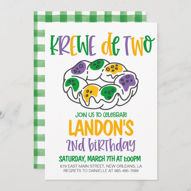 Mardi Gras Second Birthday Invitation (Front/Back)