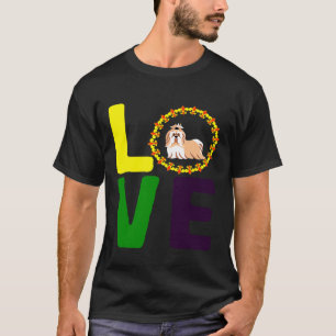 Mardi Gras Shih Tzu Dog Mom Dad Love Fleur De Lis  T-Shirt