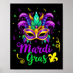 Mardi Gras Shirt For Women Kids Men Beads Mask Fea Poster