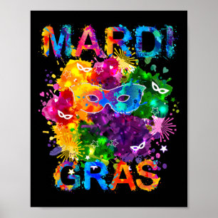 Mardi Gras Shirt Mask Watercolor Women Men Boys Gi Poster