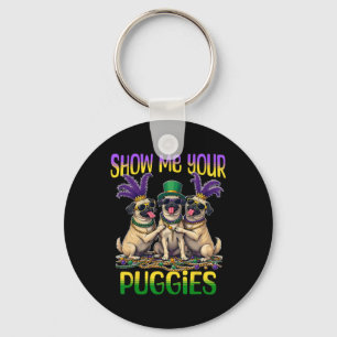 Mardi Gras Show Me Your Pug Mardi Gras Keychain