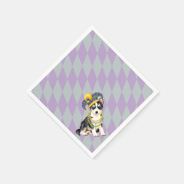 Mardi Gras Siberian Husky Napkin (Corner)