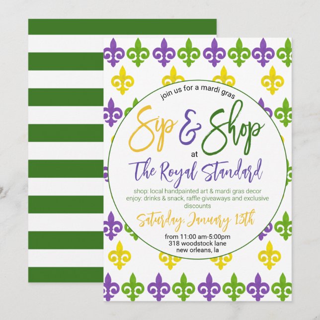 Mardi Gras Sip n Shop Invitation (Front/Back)
