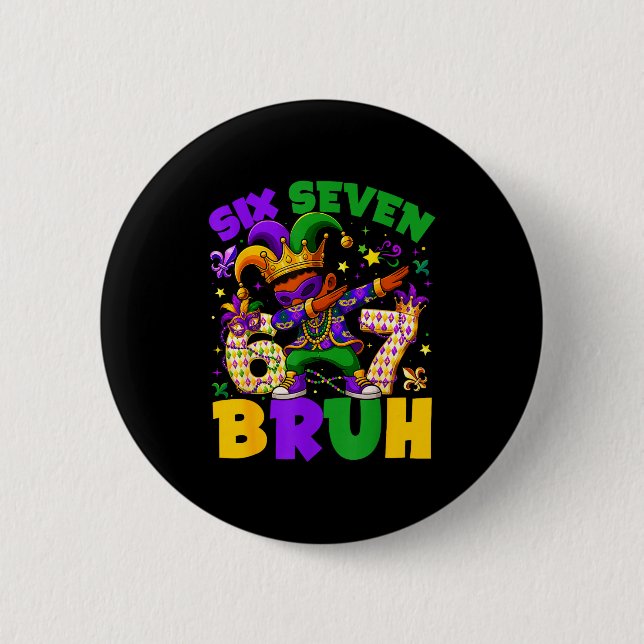 Mardi Gras Six Seven 67 Bruh Meme Dabbing Leprecha 2 Inch Round Button (Front)