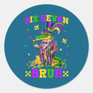Mardi Gras Six Seven Bruh Classic Round Sticker