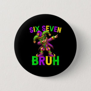 Mardi Gras Six Seven Bruh Dab Jester 6 7 Meme Fat  2 Inch Round Button