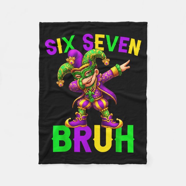 Mardi Gras Six Seven Bruh Dab Jester 6 7 Meme Fat  Fleece Blanket (Front)