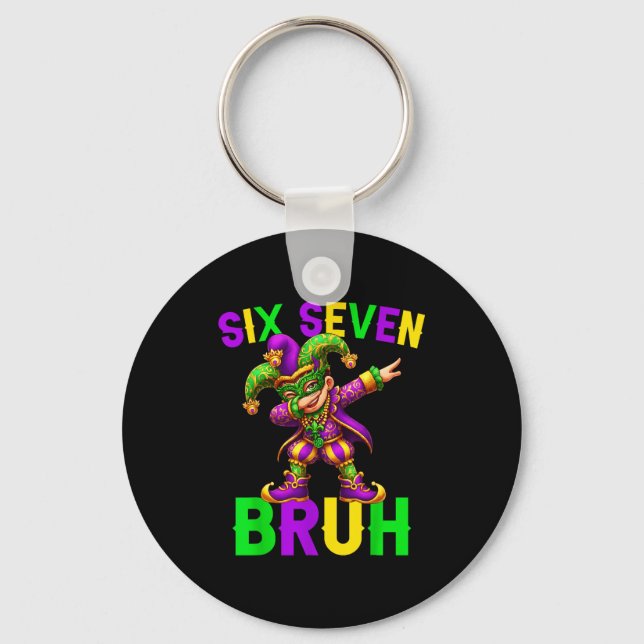 Mardi Gras Six Seven Bruh Dab Jester 6 7 Meme Fat  Keychain (Front)
