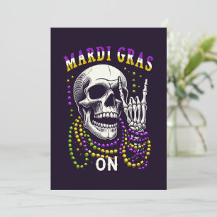 Mardi Gras Skeleton Rock On Holiday Card