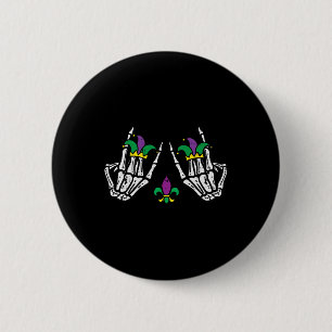 Mardi Gras Skeleton Rocker Hands Rock Music Men Bo 2 Inch Round Button