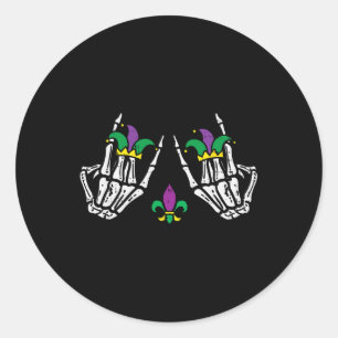 Mardi Gras Skeleton Rocker Hands Rock Music Men Bo Classic Round Sticker