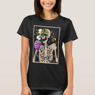 Mardi Gras Skeleton With Smiling Skull Drinking Co T-Shirt