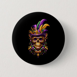 Mardi Gras Skull Top Hat New Orleans Witch Doctor 2 Inch Round Button