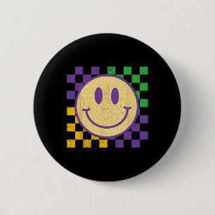 Mardi Gras Smile Face Groovy Chequered Men Women K 2 Inch Round Button