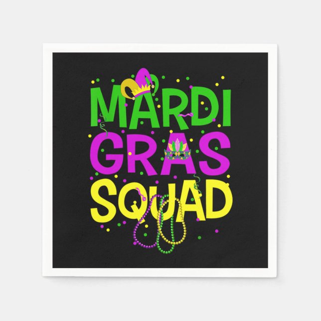 Mardi Gras Squad Beads Jester Hat T-Shirt Napkin (Front)