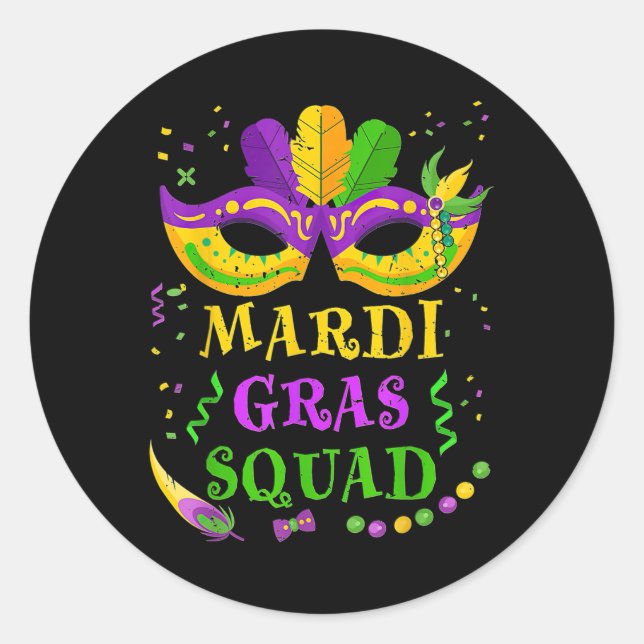 Mardi Gras Squad  Classic Round Sticker (Front)
