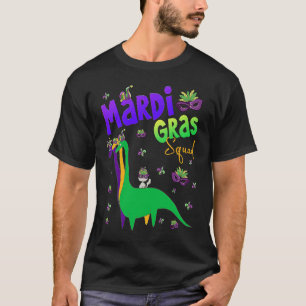 Mardi Gras Squad Cute Dinosaur Cat Carnival Party T-Shirt