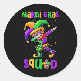 Mardi Gras Squad Dabbing Kid Boy Masked Jester Hat Classic Round Sticker