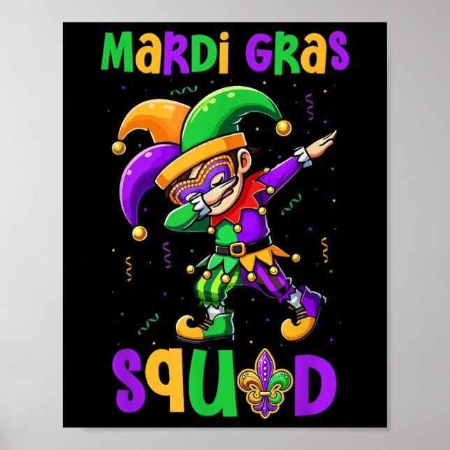 Mardi Gras Squad Dabbing Kid Boy Masked Jester Hat Poster (Front)