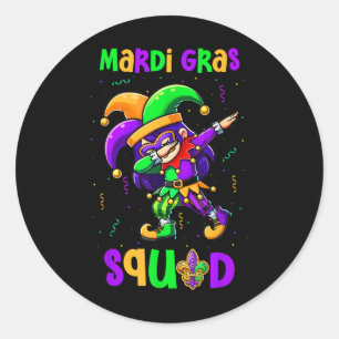 Mardi Gras Squad Dabbing Kid Girl Masked Jester Ha Classic Round Sticker