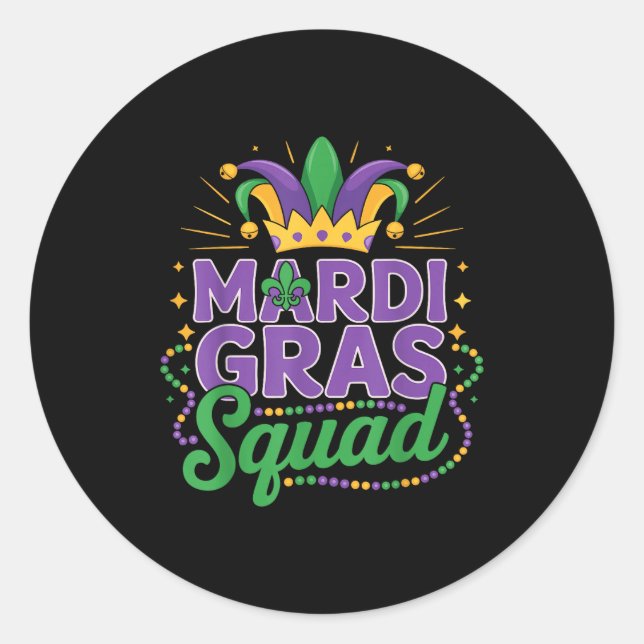 Mardi Gras Squad Matching Group Cruise Crew Party  Classic Round Sticker (Front)
